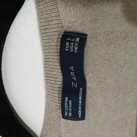 Zara| Tan Short Sleeve V-Neck Sweater Cotton Nylon Blend - Picture 4 of 9